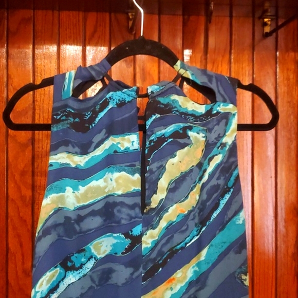 KELLY WEARSTLER SIZE 6 Blue and Green Patterned Sleeveless Dress - Picture 6 of 7